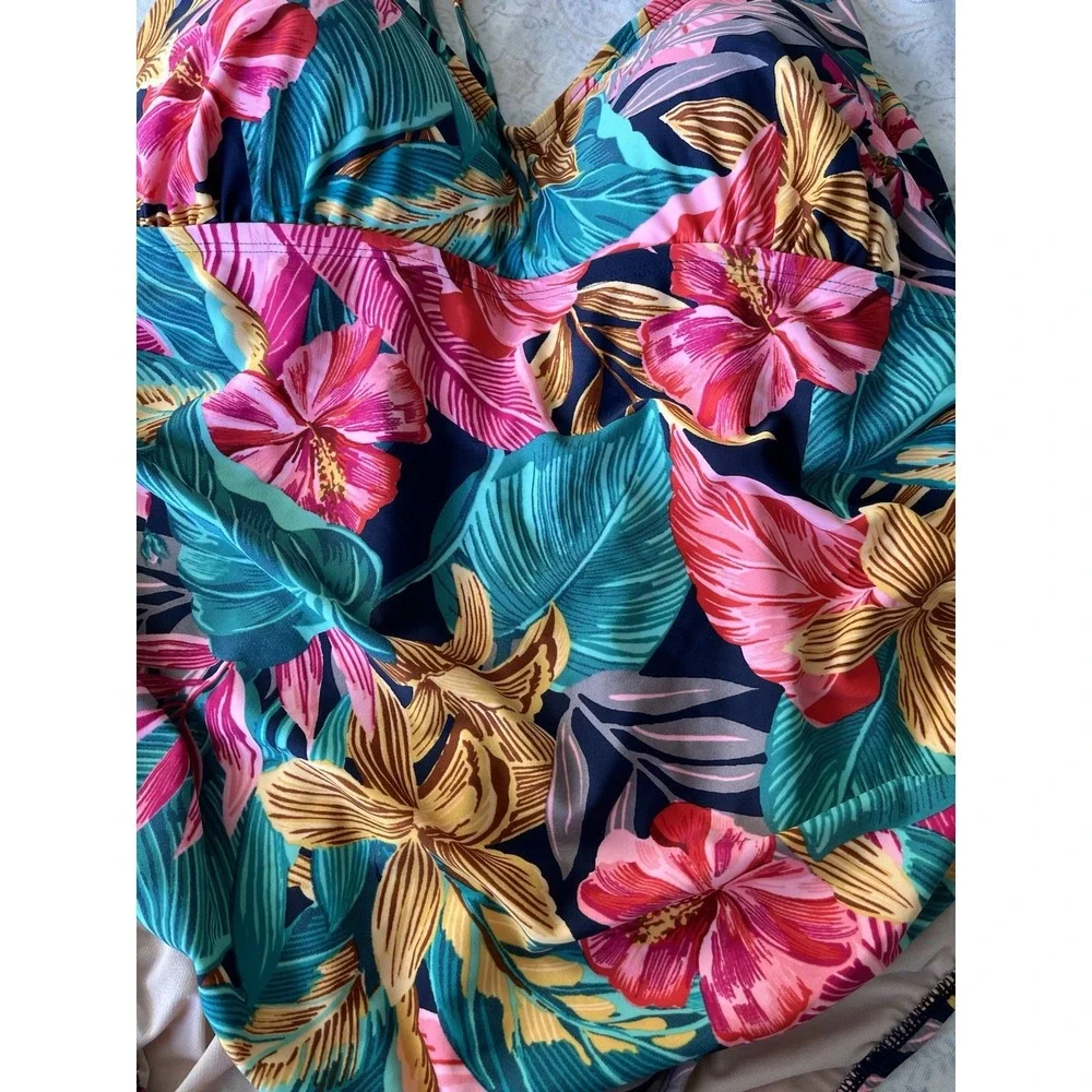 kona sol, Women's, swimsuit‎ Size 24W Floral Hawaiian Print Adjustable Strap